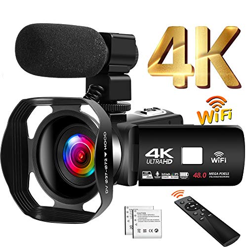 Camescope 4K 48MP Caméscope 18X WiFi Youtube Camera Caméscope de Vision Nocturne IR avec télécommande améliorée…