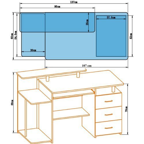 HJH Office 673953 Table/bureau pour ordinateur avec commode fixe, couleur noyer/blanc