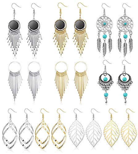 YADOCA 10 Paires Boucles d’Oreilles Pendante pour Femmes Filles Boucles d’Oreilles Boheme Vintage Plume Pompon Bijoux…
