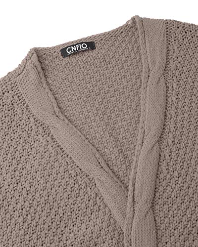 CNFIO Femmes Cardigan Pull Outwear Manches Longues et Décontracté Tricoté Sweaters avec Poches