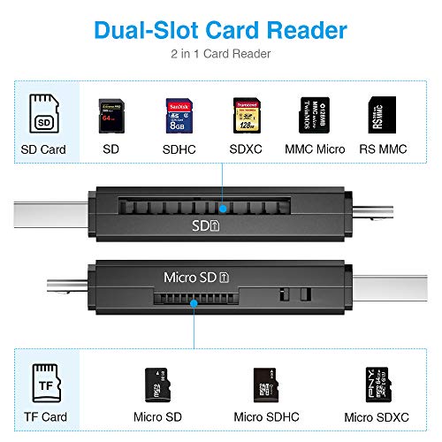 Vanja Lecteur Cartes SD Micro USB et USB 2.0 Adaptateur Carte SD Lecteur de Carte SD/Micro SD Mémoire avec Standard USB…