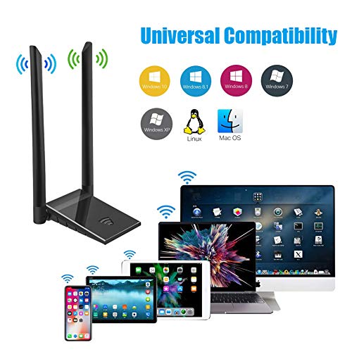 Clé WiFi Dongle Antenne USB Adaptateur pour PC sans Fil AC 1200Mbps 5GHz/867Mbps 2.4GHz/300Mbps Double Bande 6dBi Réseau…