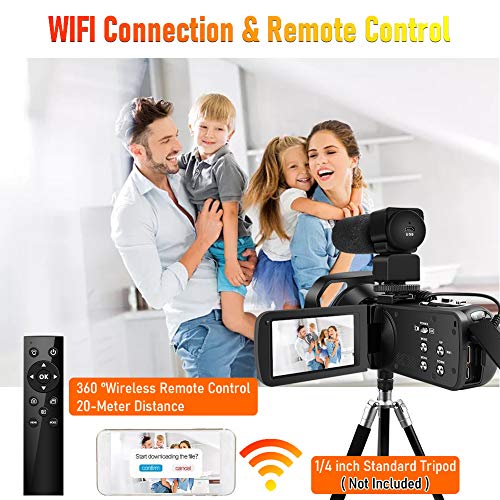 Camescope 4K 48MP Caméscope 18X WiFi Youtube Camera Caméscope de Vision Nocturne IR avec télécommande améliorée…