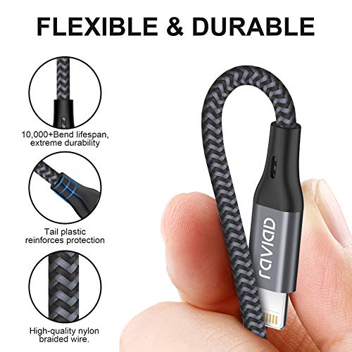 RAVIAD Câble iPhone Chargeur iPhone, [Certifié MFi] Fil Lightning Nylon Tressé Ultra Résistant pour iPhone 13/12/11/Pro…