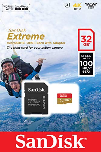 SanDisk Extreme 32 GB microSDhC Memory Card for Action Cameras and Drones with A1 App Performance up to 100 MB/s, Class…