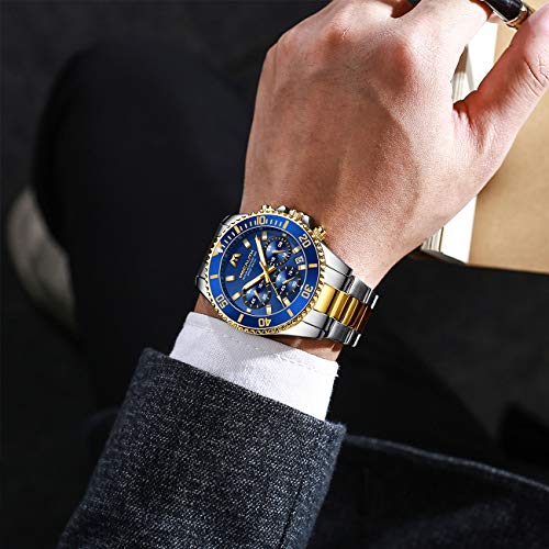 MEGALITH Montre Homme 43mm Chronographe Montre Étanche Homme Grand Montre Bracelet Acier Analogique Quartz Élégant…