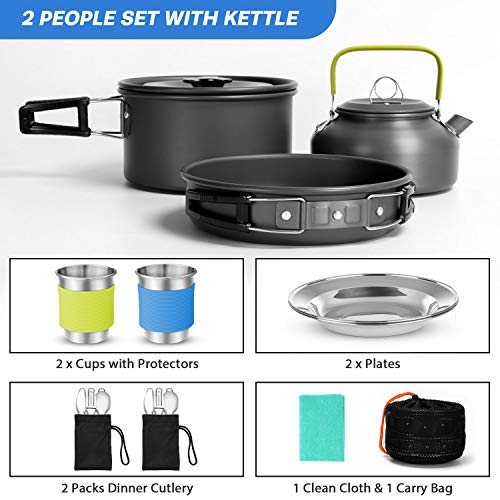Odoland Multi-PCS Kit de Casseroles Camping, Cookware Kit en Alliage d’Alu, Légère, Durable et Compact avec Réchaud de…