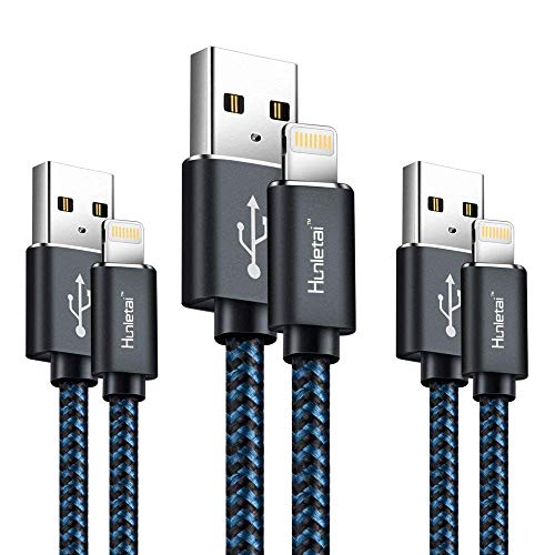 Hunletai Câble iPhone [1m+1m+2m/Lot de 3] Cable Lightning Certifié MFi Chargeur iPhone Nylon Tressé Charge Rapide pour…
