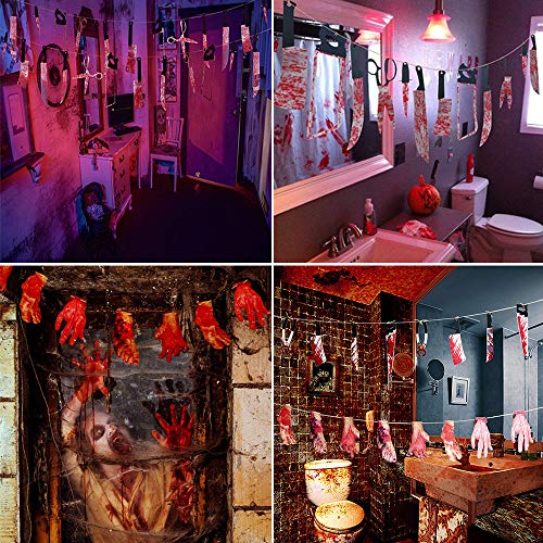 Decorazione di Halloween,Bst4u 26PCS Coltello Insanguinate Main Insanguinata Piede Banner,Adesivo Finestra Héron…