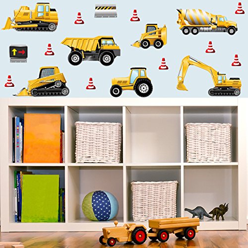 GET STICKING DÉCOR® Véhicules De Construction Stickers Muraux/Autocollants Collection, StripedTruck Cons1, Vinyle…