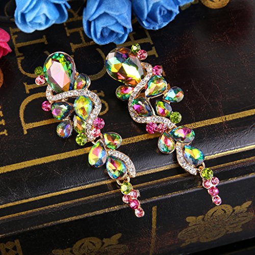 Clearine Boucles d’Oreilles Pendentif Femme Cluster Goutte d’Eau Style Bohême Bijou Mariage Cadeau Cristal Strass