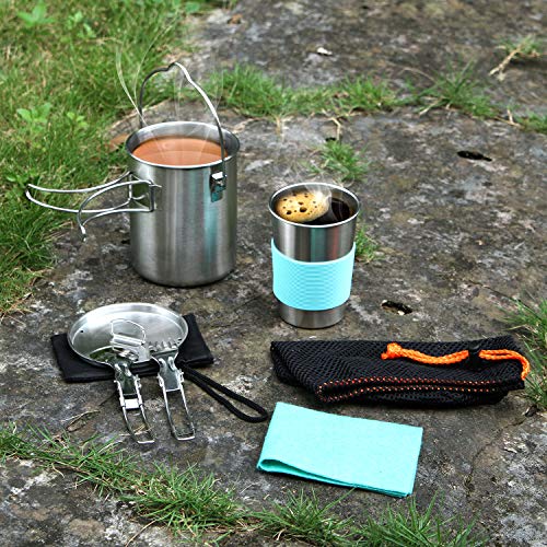 Odoland Multi-PCS Mini Kit de Casseroles Camping, Cookware Kit en Alliage d’Alu, Légère, Durable et Compact avec Tasse…