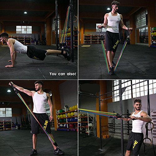 Bandes De Résistance Set 12pcs – 1 Yoga Bande 8 Type,5 Resistance Bands,Poignées,Boucle Cheville,Ancre Porte et Le Sac…