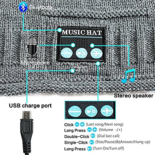 ZHIKE Bonnet BlueTooth Music Beanie,Bonnet de casque sans fil unisexe rechargeable, casque Bluetooth, chapeau d’hiver…