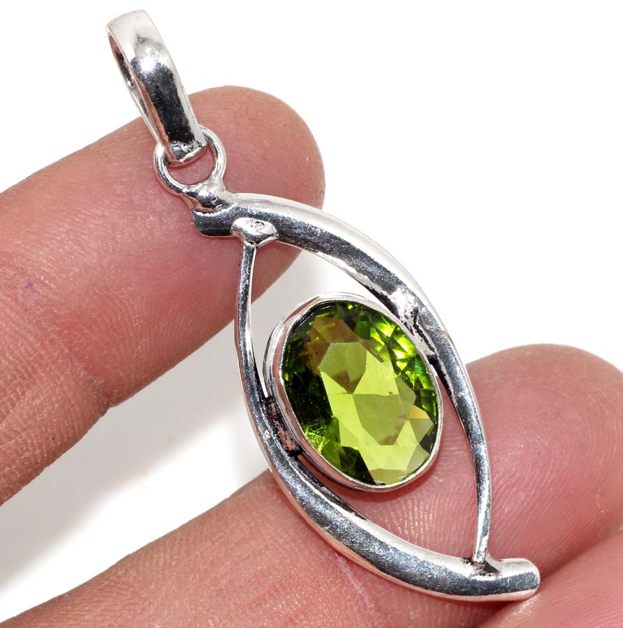 Peridot 925 Silver Plated Gemstone Handmade Pendant 2″ Gift Jewelry GW Peridot 925 Silver Plated Gemstone Handmade Pendant 2″ Gift Jewelry GW