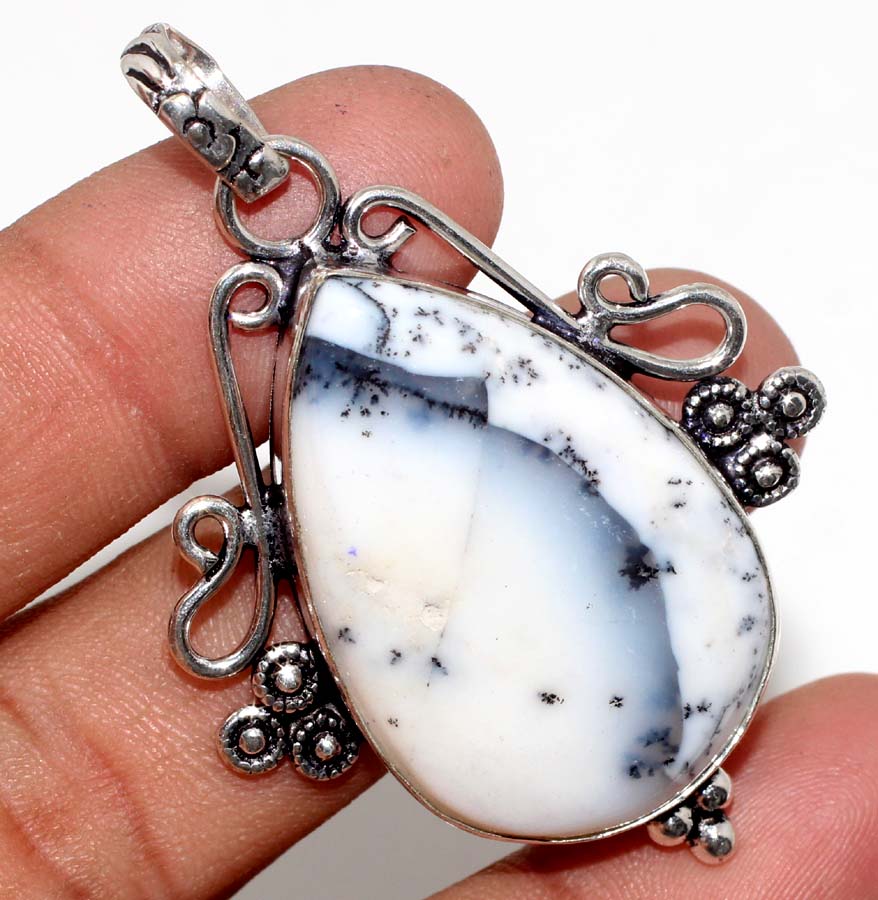 Dendritic Opal 925 Silver Plated Gemstone Pendant 2.2″ Jewelry GW Dendritic Opal 925 Silver Plated Gemstone Pendant 2.2″ Jewelry GW
