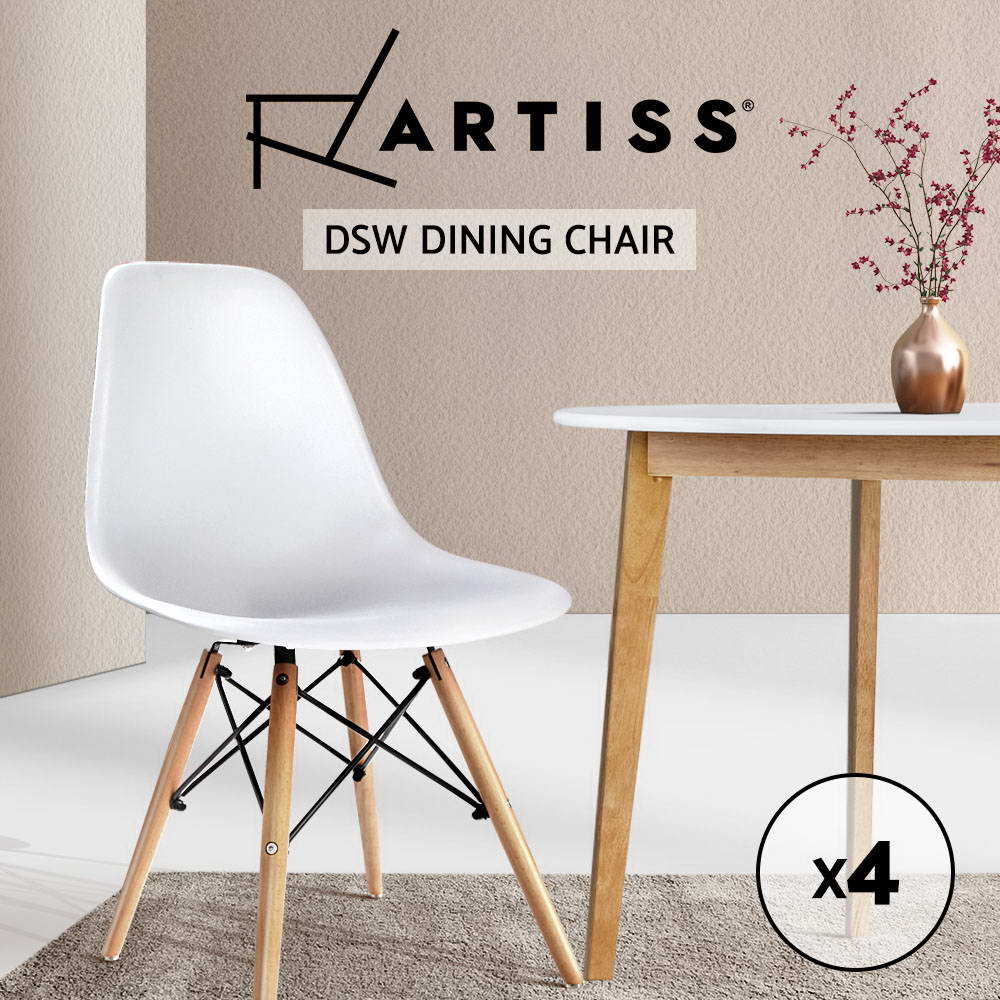 Artiss Retro Replica DSW Dining Chairs Office Chair Cafe Kitchen White x4 Artiss Retro Replica DSW Dining Chairs Office Chair Cafe Kitchen White x4
