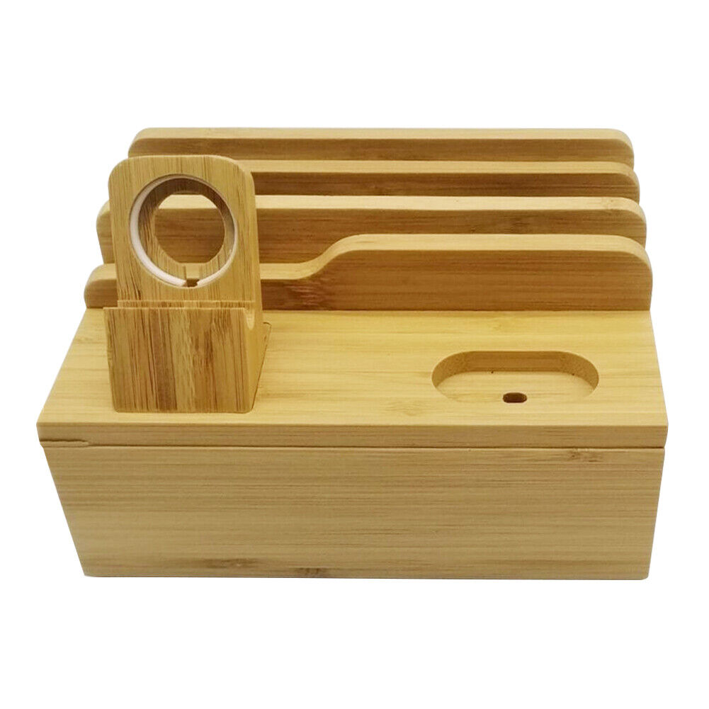 Tablet Phone Multiple Device Storage Charging Station Home Solid Bamboo Holder