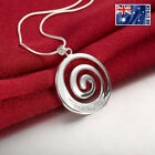 Stunning New 925 Sterling Silver Filled Spiral Pendant Necklace With Zircon