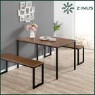 Zinus Dining Table Set Bench Metal Wood Kitchen Cafe Restaurant Industrial Black