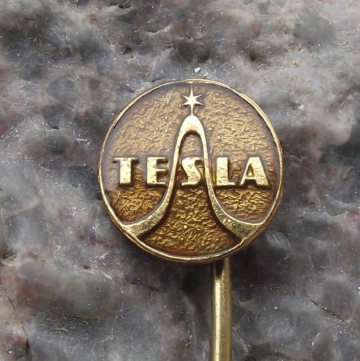 Antique Gold Coloured Enamel Tesla Electronics Company Sine Wave Logo Pin Badge Antique Gold Coloured Enamel Tesla Electronics Company Sine Wave Logo Pin Badge