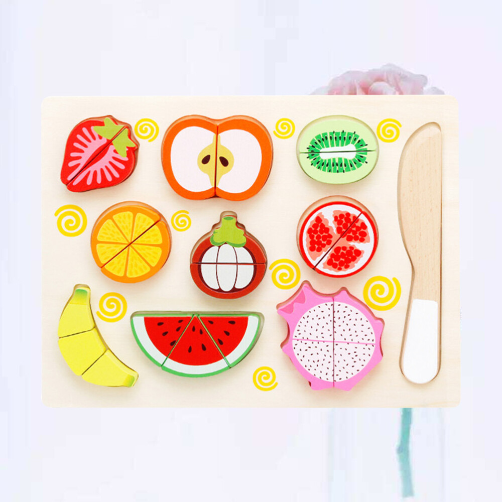 1 Set of Puzzle Toy Cartoon Cutting Fruits Pretend Play Toys for Children Kids