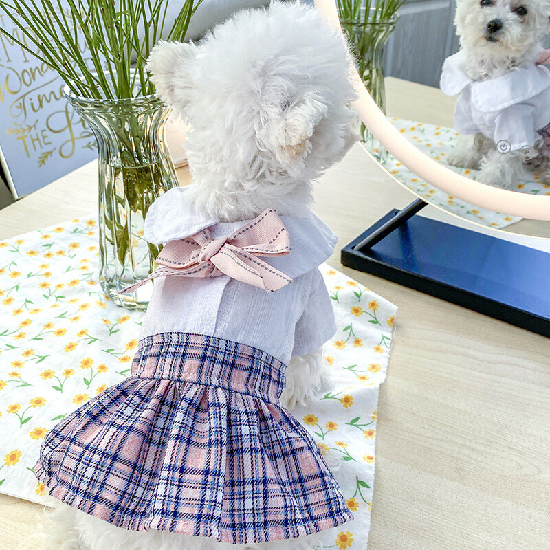 Cute Pet Dog Dress Clothes Pink Plaid Bow Skirt Cat Puppy Dresses Costume Poodle Cute Pet Dog Dress Clothes Pink Plaid Bow Skirt Cat Puppy Dresses Costume Poodle