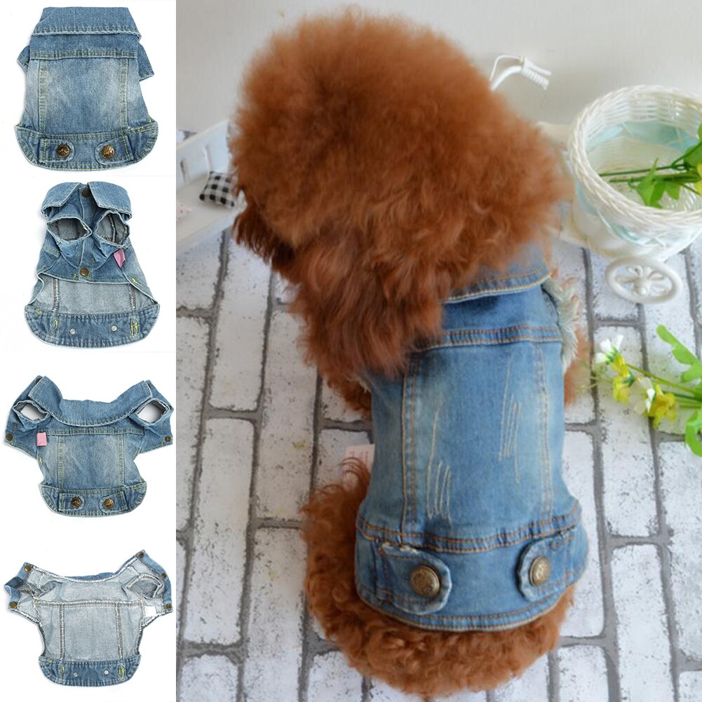 Pet Dog Blue Jeans Denim Cat Puppy Coat Jacket Clothes Costume Apparel XS-2XL