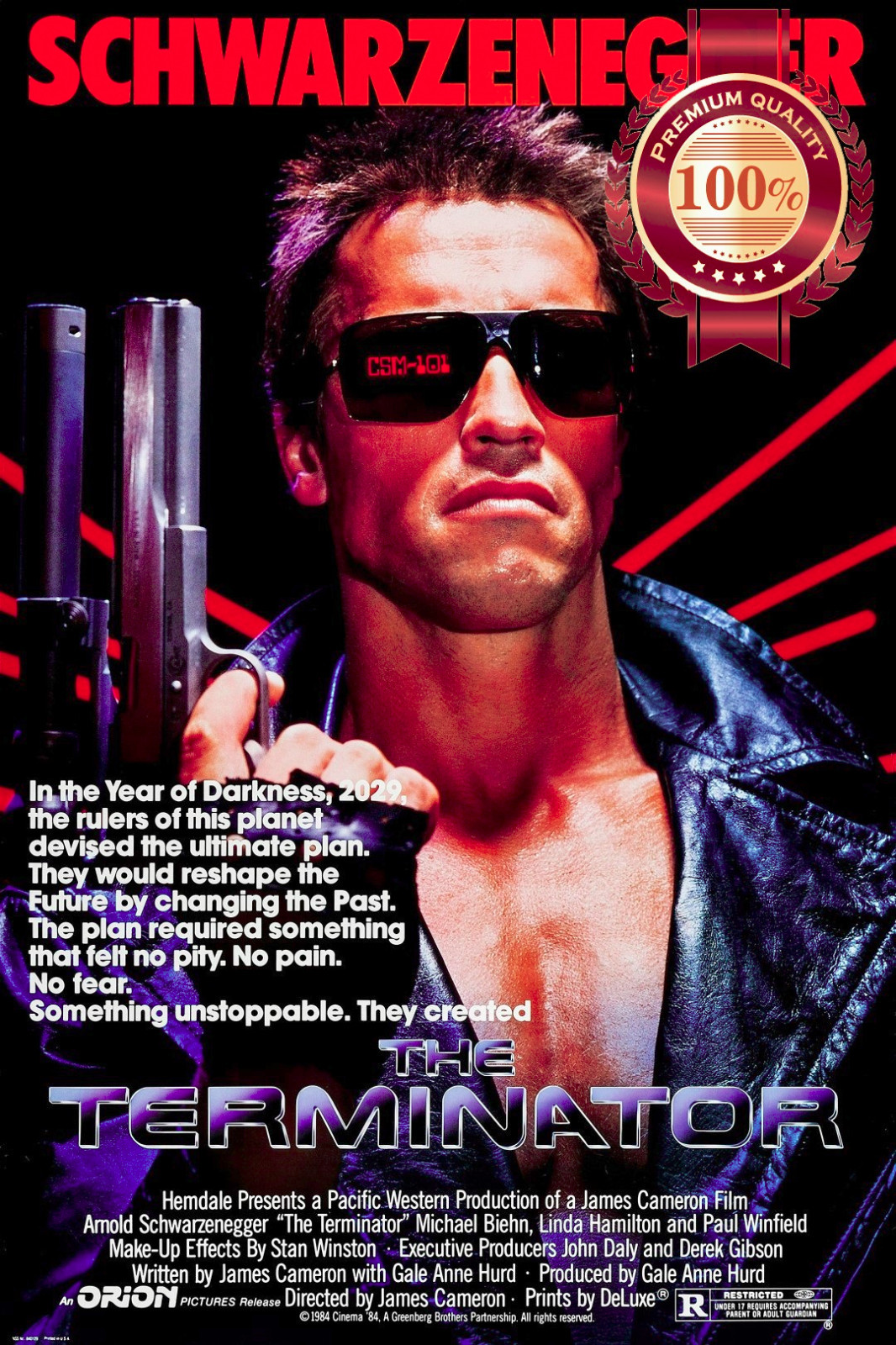 THE TERMINATOR ONE 1 1984 80s ORIGINAL OFFICIAL MOVIE PRINT PREMIUM POSTER THE TERMINATOR ONE 1 1984 80s ORIGINAL OFFICIAL MOVIE PRINT PREMIUM POSTER