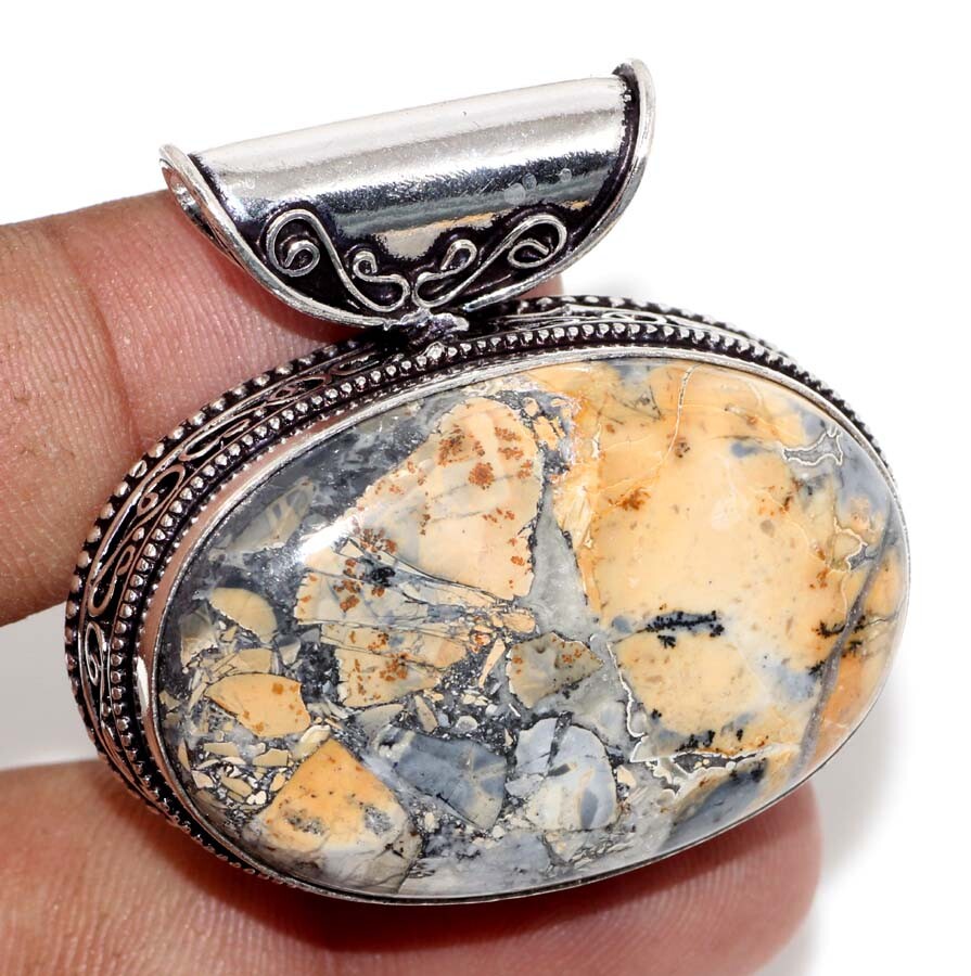 Maligano Jasper 925 Silver Plated Vintage Pendant 1.5″ Gift Jewelry GW Maligano Jasper 925 Silver Plated Vintage Pendant 1.5″ Gift Jewelry GW