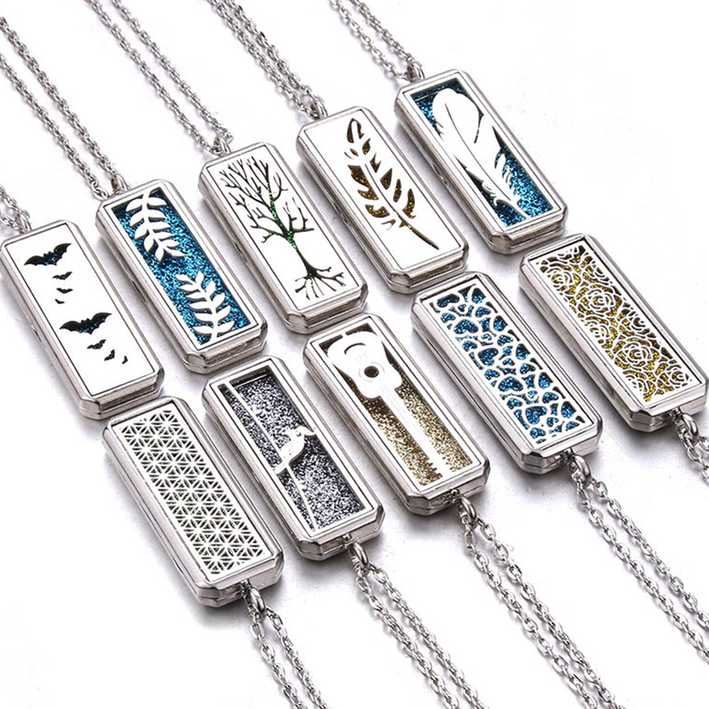 Aromatherapy Perfume Diffuser Rectangle Steel Locket Pendant Necklace Gift Aromatherapy Perfume Diffuser Rectangle Steel Locket Pendant Necklace Gift