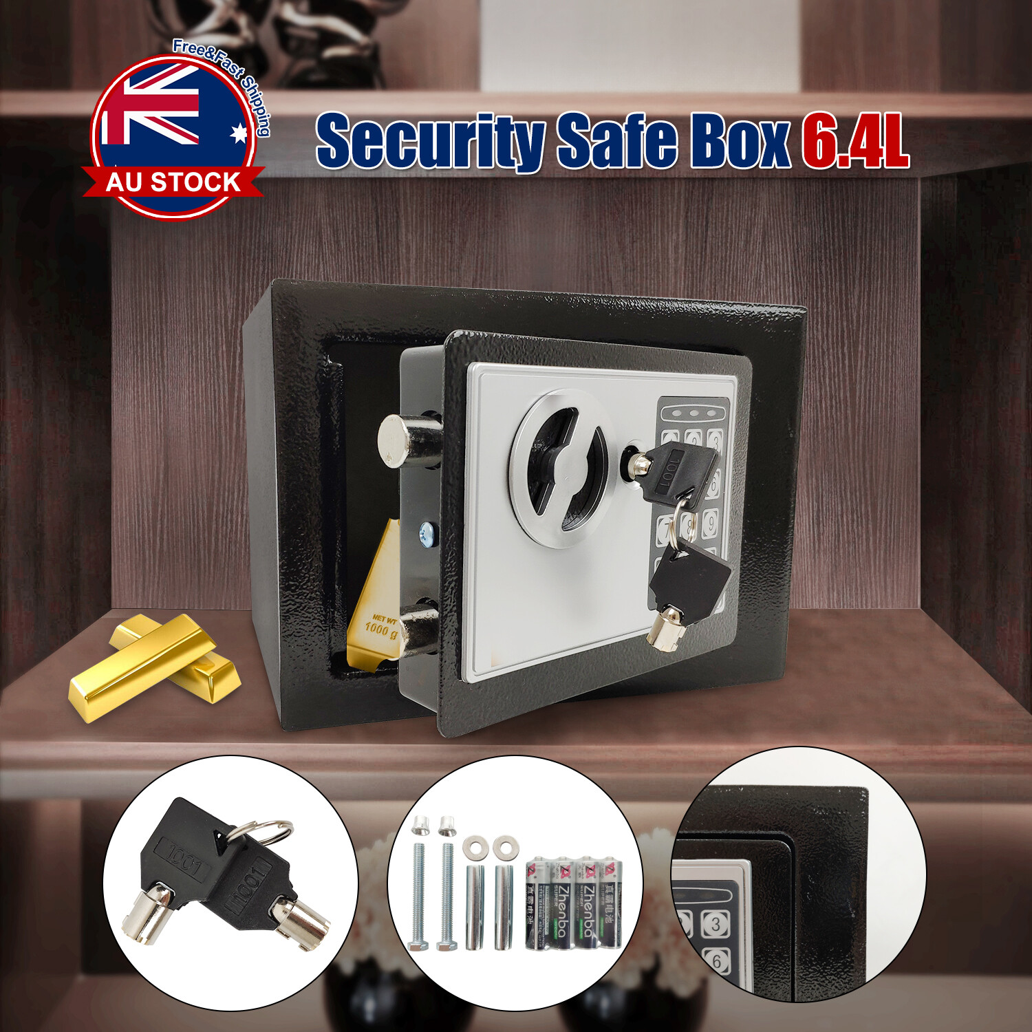 Digital Security Safe Electronic Money Cash Safety Box Key Lock Home Office +