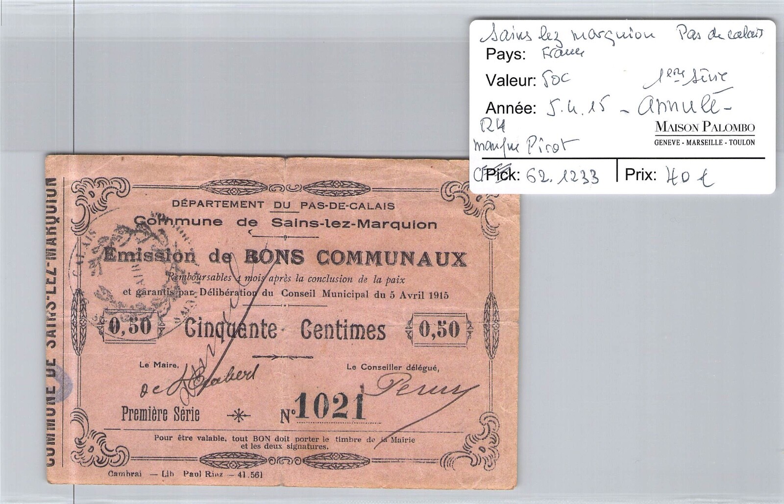 Vouchers Common Land Healthy Lez Marquion- 50 Cents 1ère Series 5/4/15 ” Cancel Vouchers Common Land Healthy Lez Marquion- 50 Cents 1ère Series 5/4/15 ” Cancel