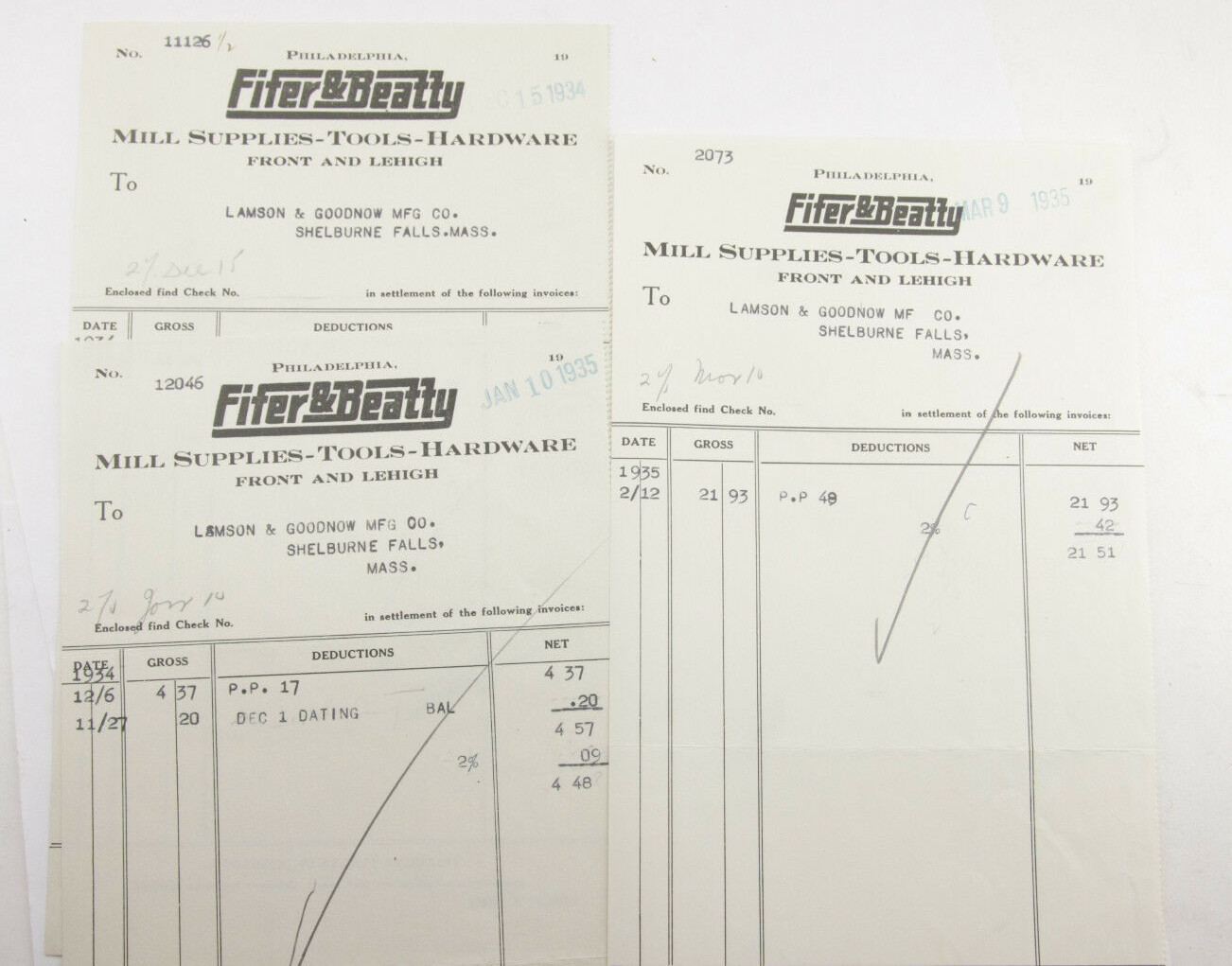 1935 Lamson Goodnow Fiter and Beatty Philadelphia PA Vouchers Ephemera P768A 1935 Lamson Goodnow Fiter and Beatty Philadelphia PA Vouchers Ephemera P768A