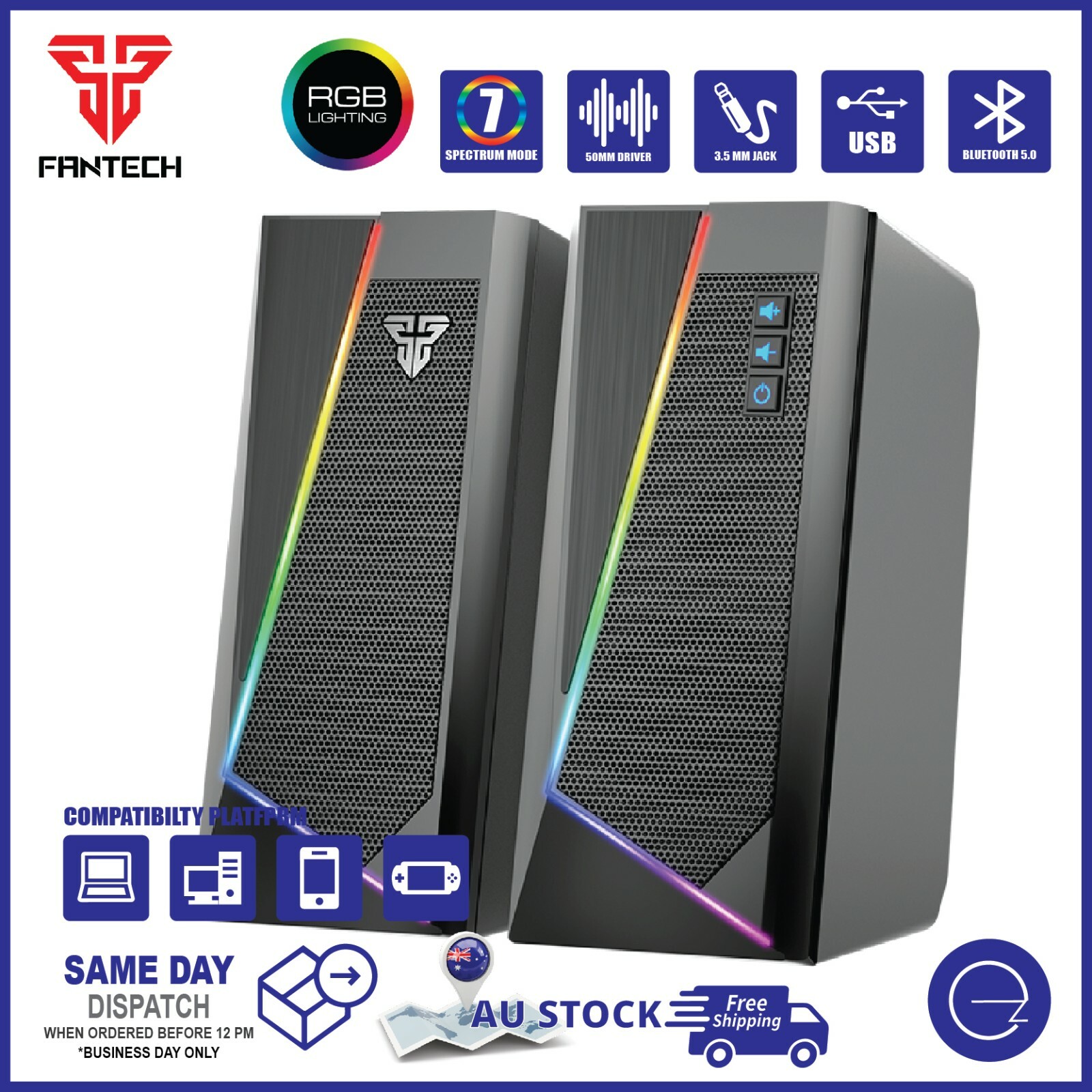 Bluetooth Wireless Computer Speaker Stereo Bass RGB USB Powered 3.5mm PC/Mobile Bluetooth Wireless Computer Speaker Stereo Bass RGB USB Powered 3.5mm PC/Mobile