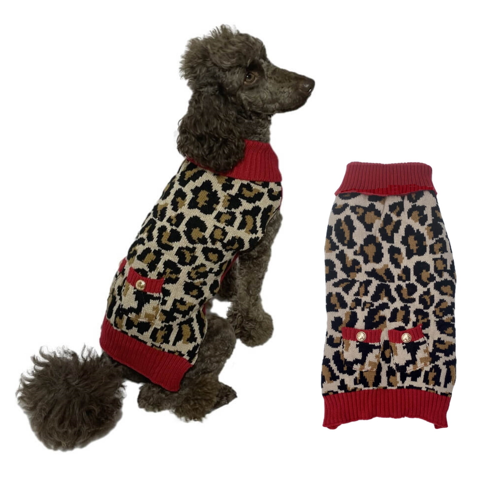 Small Dog Sweater Red Leopard Size Large – Thick Jumper Designer High Neck Warm Small Dog Sweater Red Leopard Size Large – Thick Jumper Designer High Neck Warm