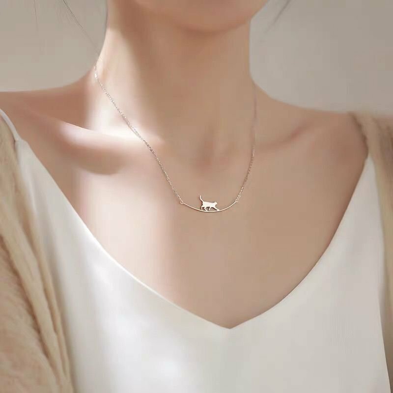 925 Silver Cute Cat Pendant Necklace Clavicle Charm Women Chain Jewelry Gifts 925 Silver Cute Cat Pendant Necklace Clavicle Charm Women Chain Jewelry Gifts