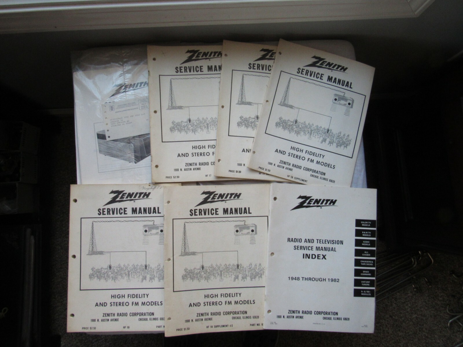 LOT OF 7 ZENITH ELECTRONICS SERVICE MANUALS LOT OF 7 ZENITH ELECTRONICS SERVICE MANUALS