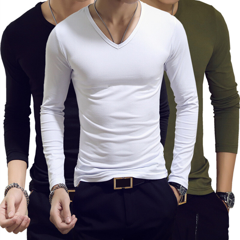 Men Slim Fit Tops Blouse Long Sleeve Pullover V-Veck T-shirt Casual Fashion Tee Men Slim Fit Tops Blouse Long Sleeve Pullover V-Veck T-shirt Casual Fashion Tee