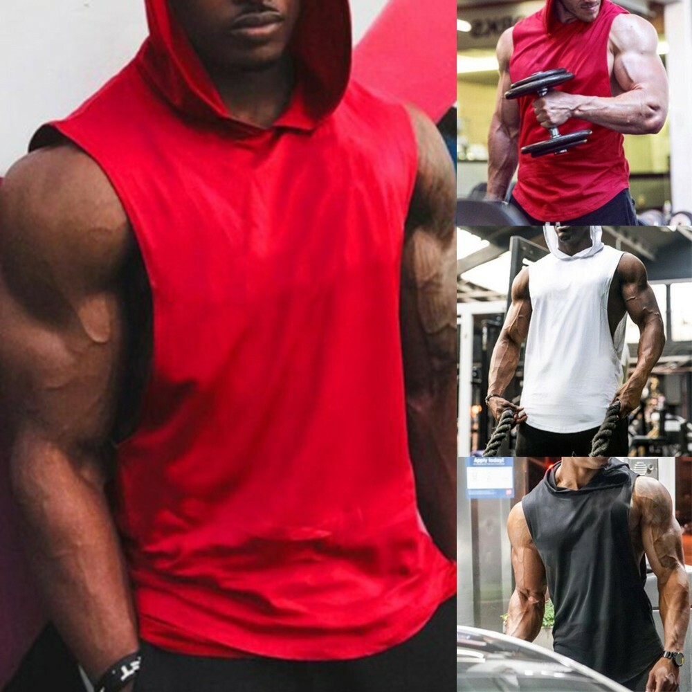 New Mens Gym Clothing Stringer Hoodie Bodybuilding Tank Top Muscle Hooded-Shirt