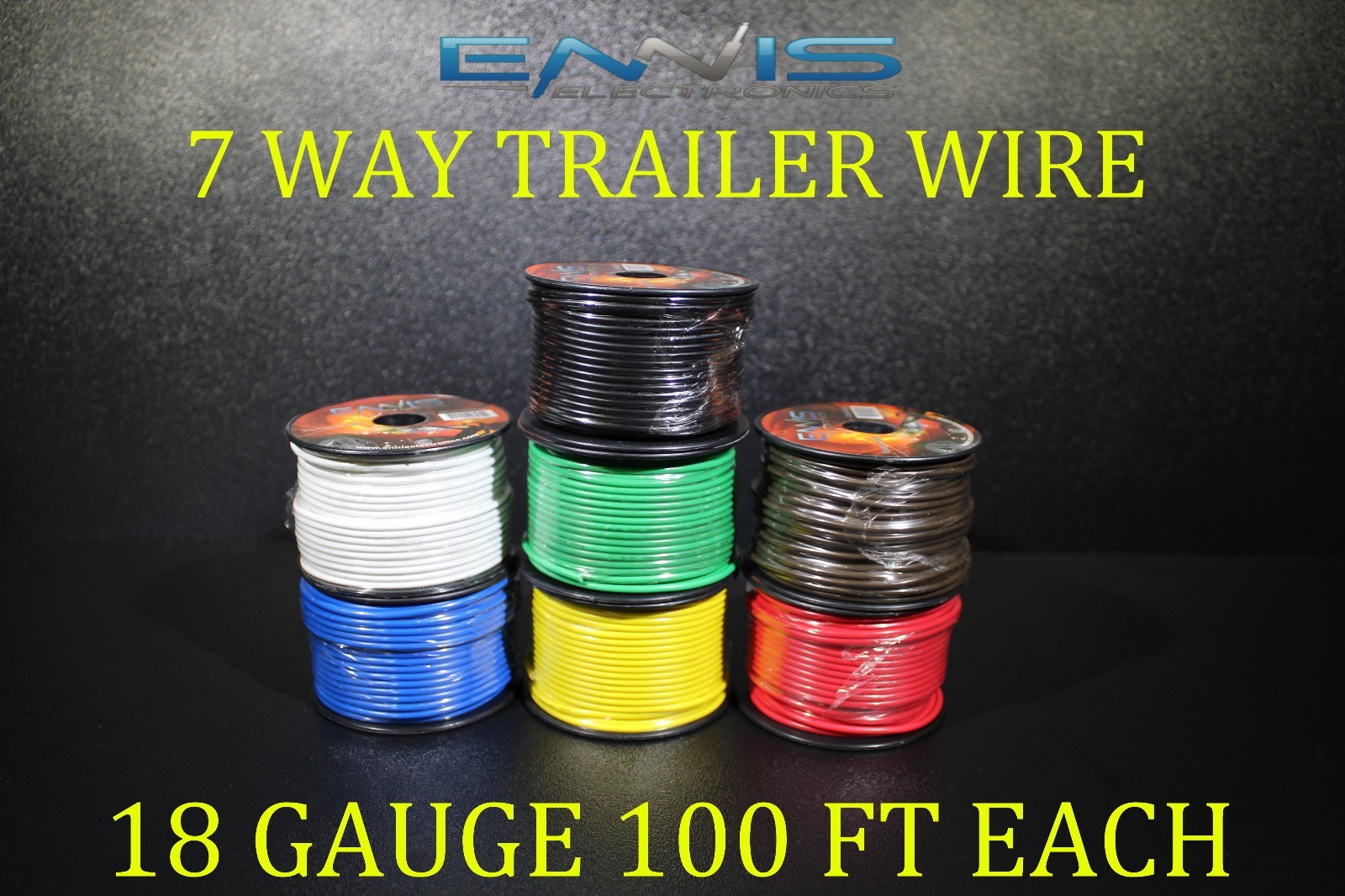 18 GAUGE WIRE ENNIS ELECTRONICS 7 WAY TRAILER LIGHT 100 FT SPOOLS PRIMARY CABLE 18 GAUGE WIRE ENNIS ELECTRONICS 7 WAY TRAILER LIGHT 100 FT SPOOLS PRIMARY CABLE