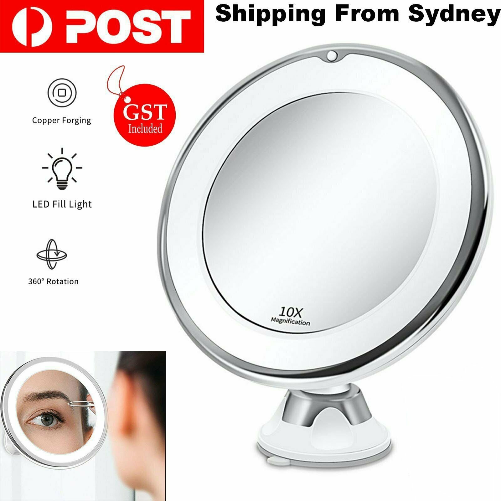 10x Magnifying Makeup Cosmetic Beauty Bathroom Mirror with LED Light 360° Spin 10x Magnifying Makeup Cosmetic Beauty Bathroom Mirror with LED Light 360° Spin