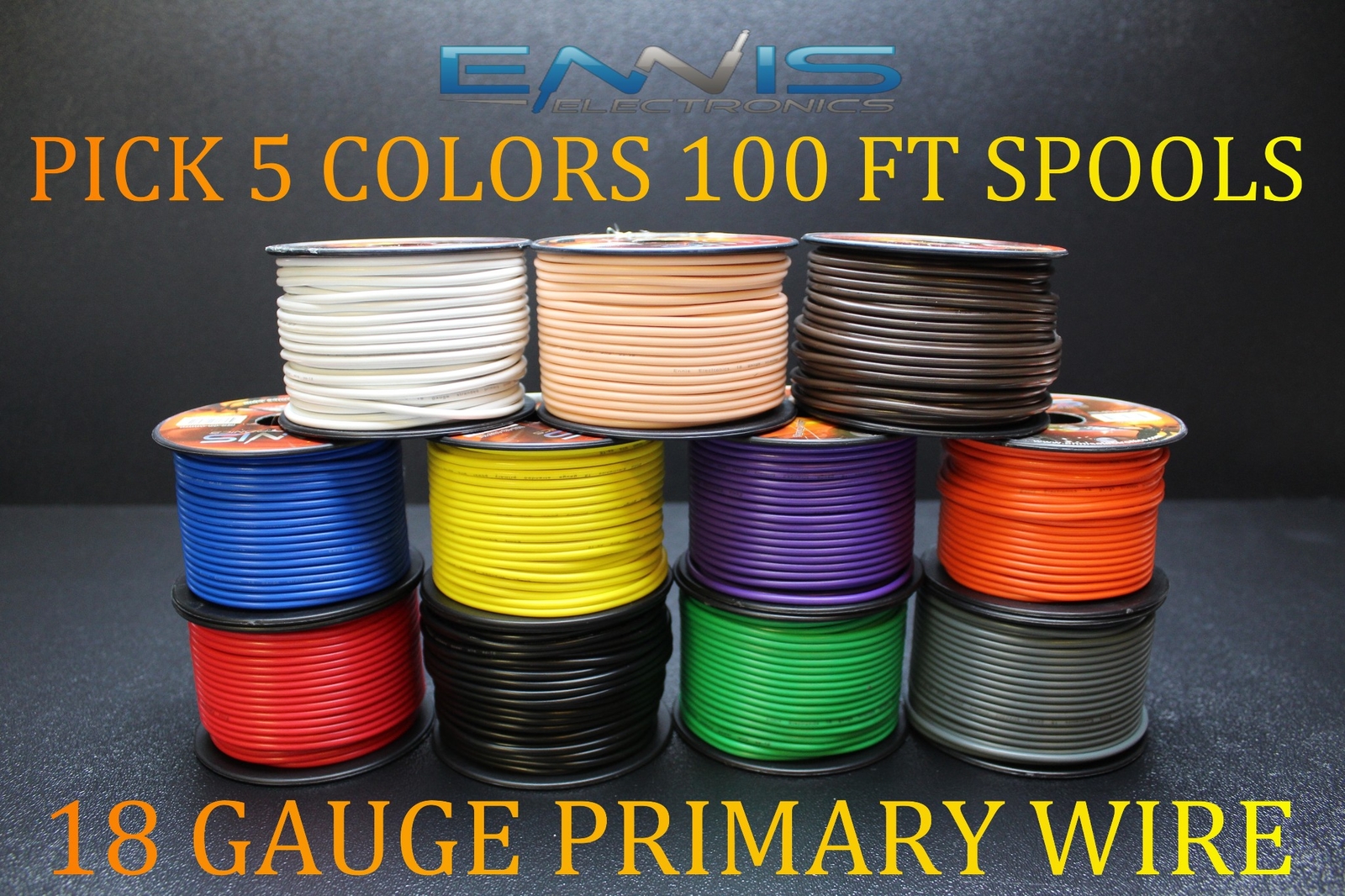 18 GAUGE WIRE ENNIS ELECTRONICS 100 FT SPOOLS PRIMARY AWG COPPER CLAD 5 ROLLS 18 GAUGE WIRE ENNIS ELECTRONICS 100 FT SPOOLS PRIMARY AWG COPPER CLAD 5 ROLLS