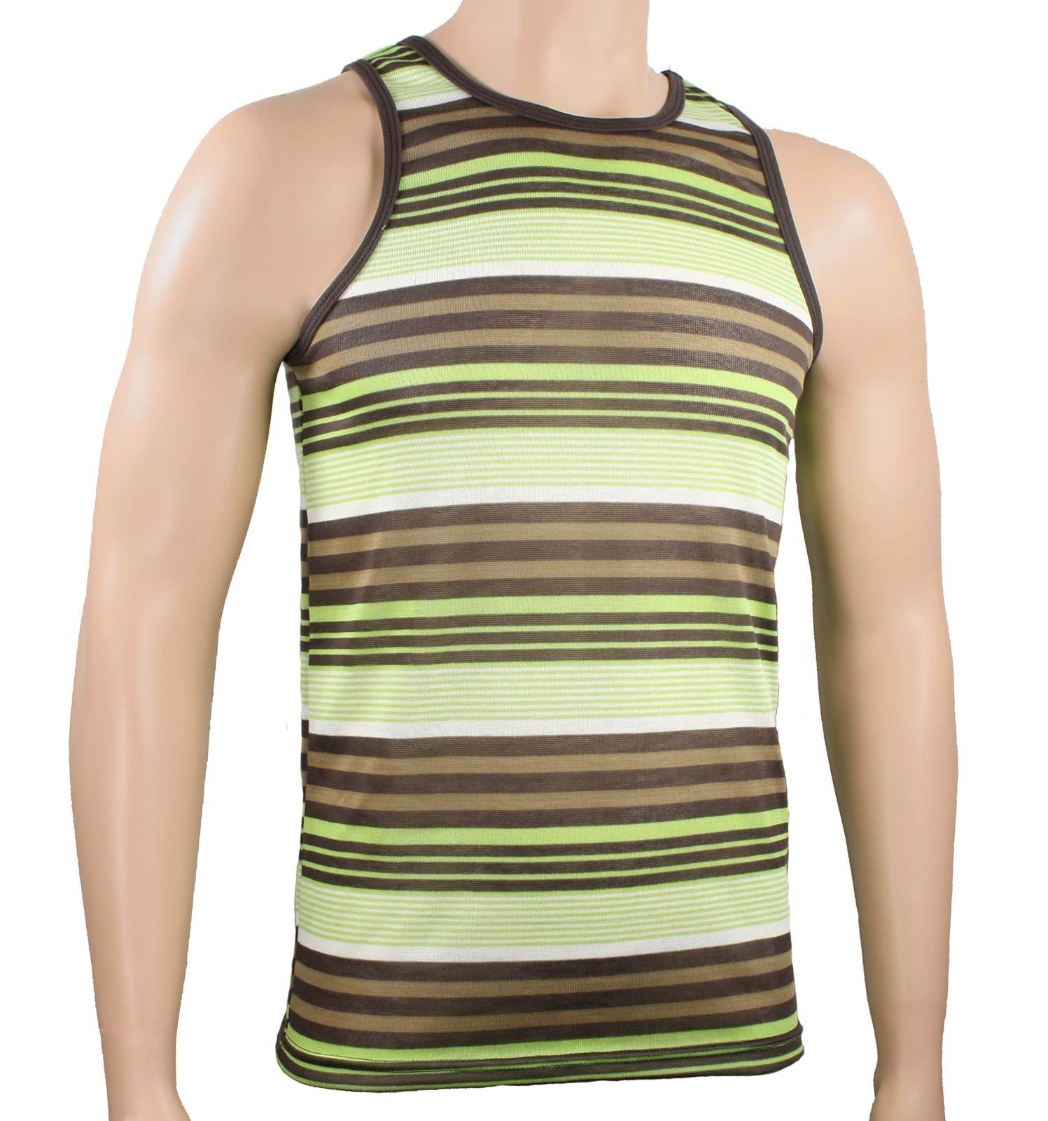 Sleeveless Shirt Tank Top Men’s 70’s Vintage Style Green Stripe Puka Beach Shirt Sleeveless Shirt Tank Top Men’s 70’s Vintage Style Green Stripe Puka Beach Shirt