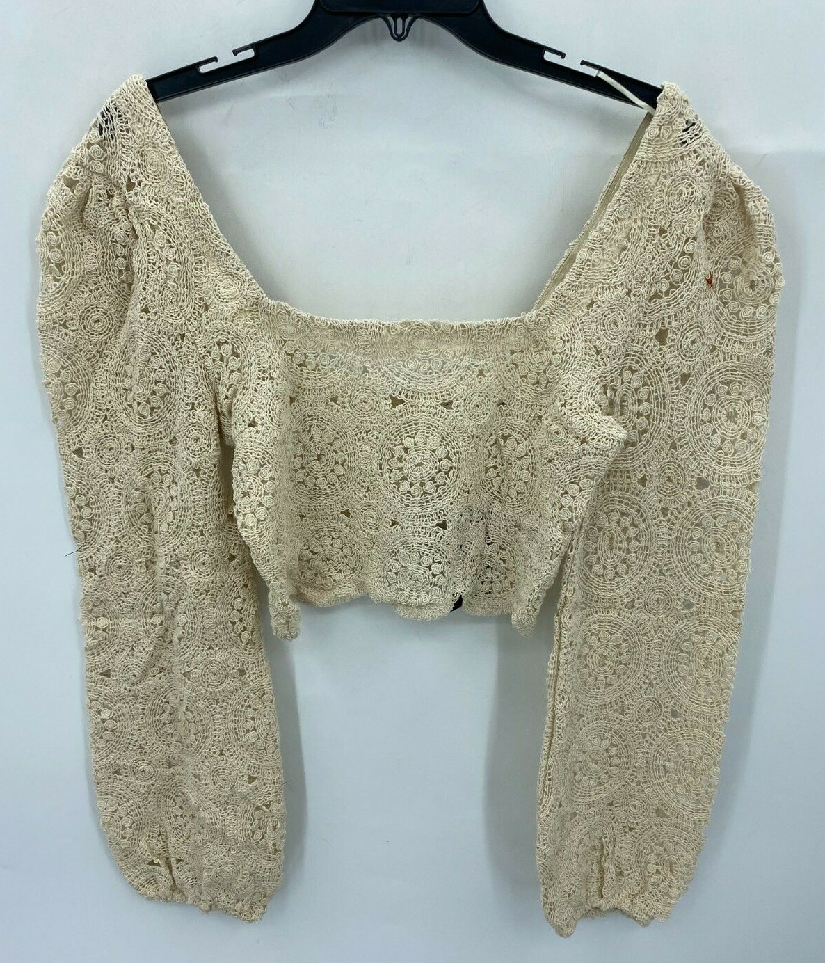 Fashion Nova Womens M Nude No Way Crochet Cropped Top Boho Square Neck NWT Fashion Nova Womens M Nude No Way Crochet Cropped Top Boho Square Neck NWT