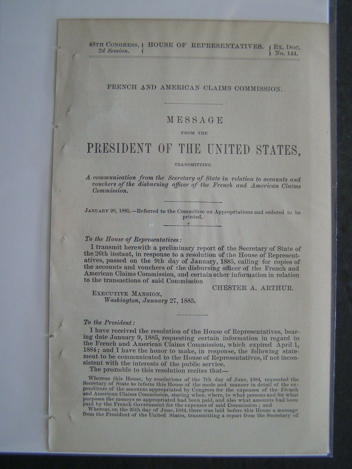 Government Report 1885 Accounts & Vouchers of Officers French & American Claims Government Report 1885 Accounts & Vouchers of Officers French & American Claims