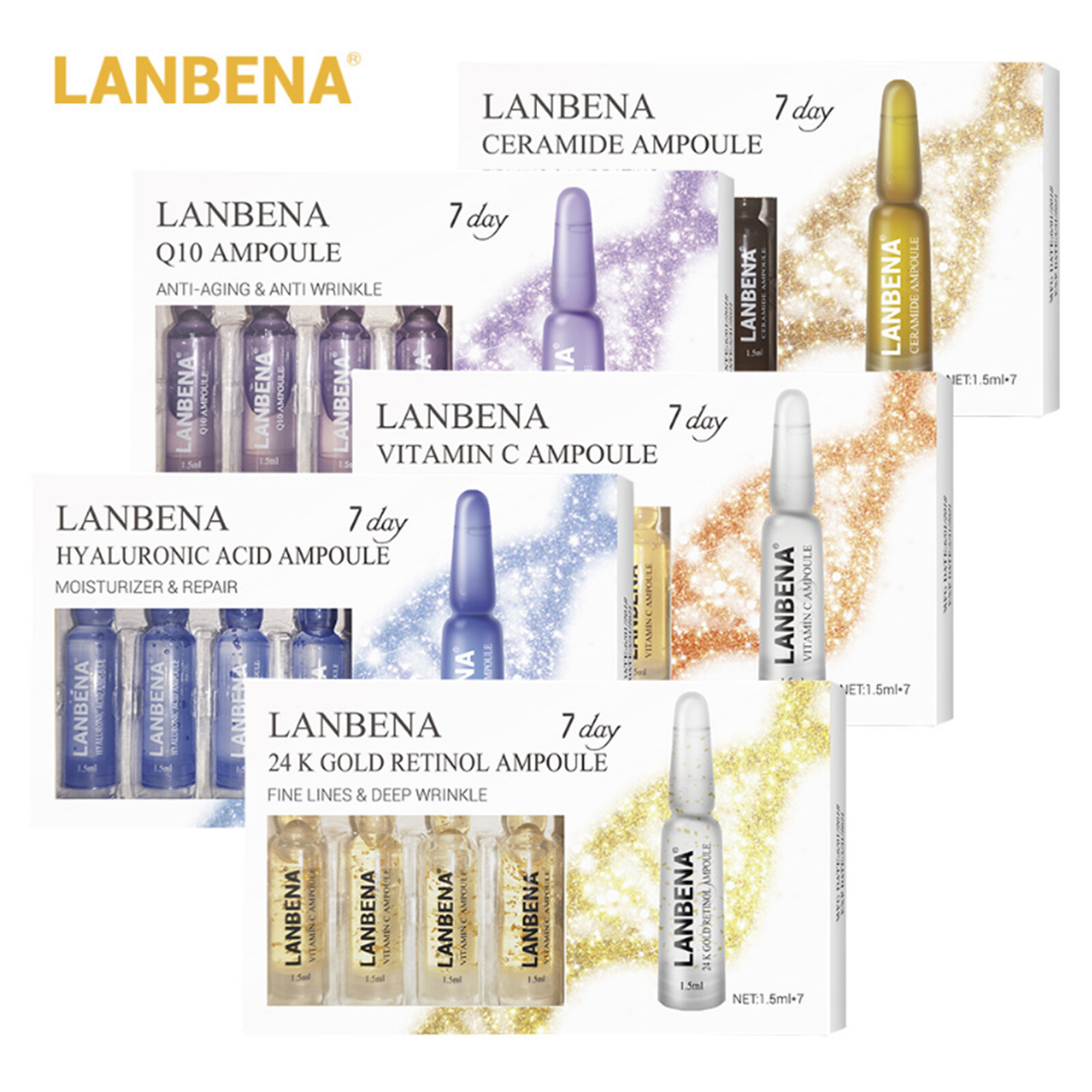 Ampoules Serums Hyaluronic Acid VC 24K Gold Retinol Anti-Aging Beauty for 7 Day Ampoules Serums Hyaluronic Acid VC 24K Gold Retinol Anti-Aging Beauty for 7 Day