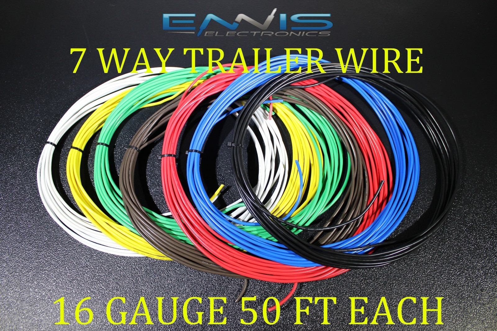 16 GAUGE WIRE ENNIS ELECTRONICS 7 WAY TRAILER LIGHT 50 FT EACH PRIMARY CABLE 16 GAUGE WIRE ENNIS ELECTRONICS 7 WAY TRAILER LIGHT 50 FT EACH PRIMARY CABLE