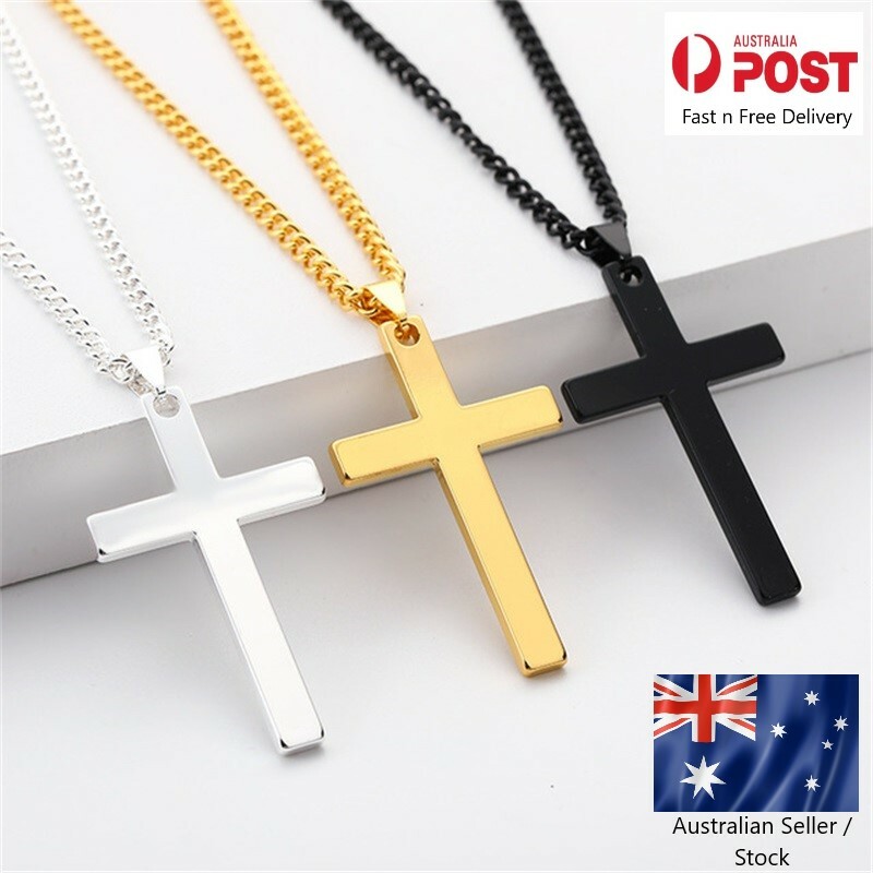 Necklace Cross Pendant Steel Stainless Chain Men Women Religious Jesus Crucifix