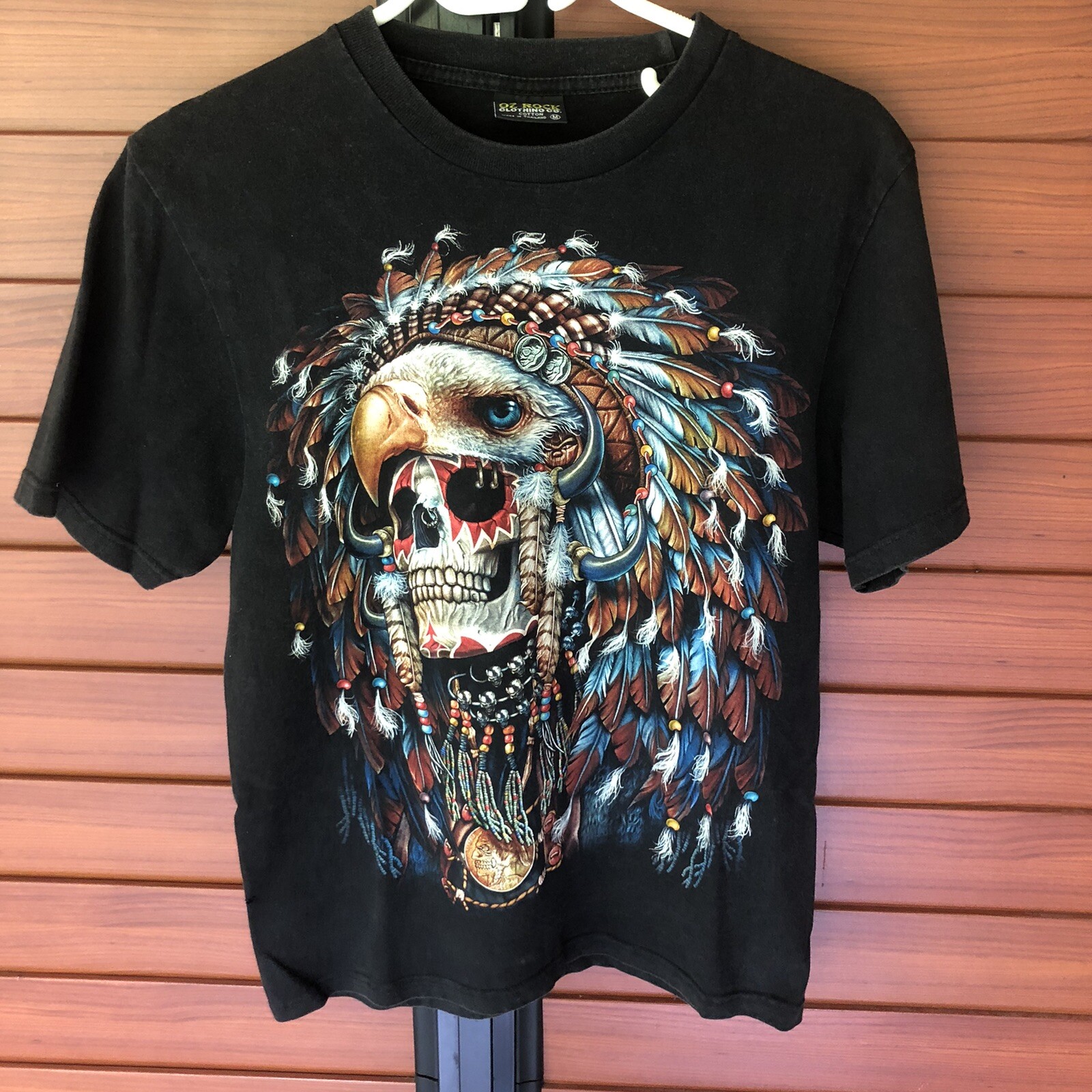 Oz Rock Clothing Unisex Size M Black Skeleton Eagle Festival T Shirt Oz Rock Clothing Unisex Size M Black Skeleton Eagle Festival T Shirt